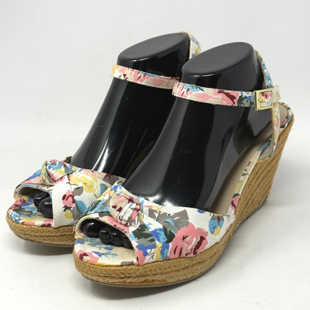 Tropical Floral Espadrille Wedge Sandals Women 9.5 Coastal Beach Casual Cottage